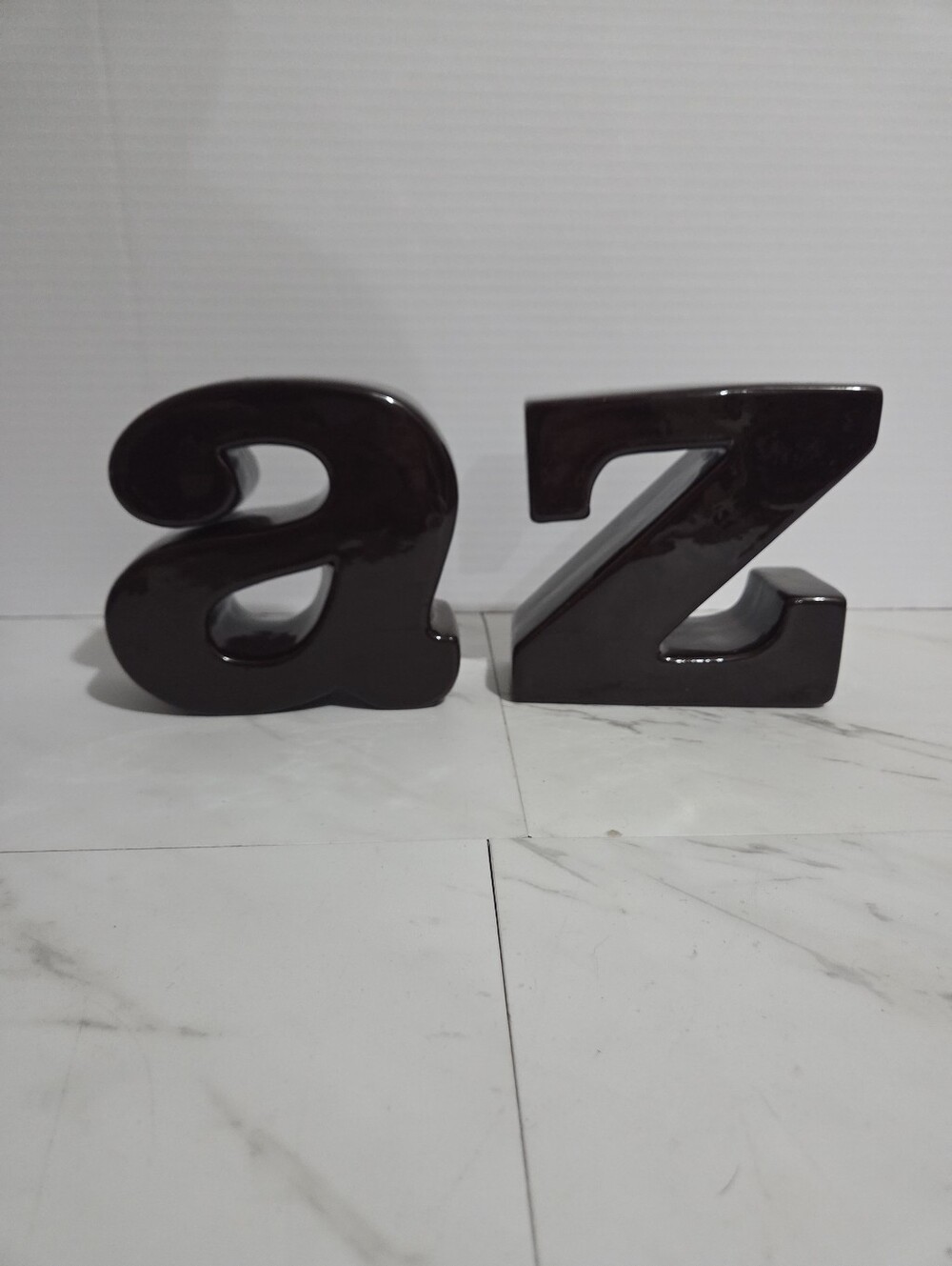 Ceramic A to Z Bookends Brown Glazed Alphabet Letters - Retro Mid-century 5.5x6"